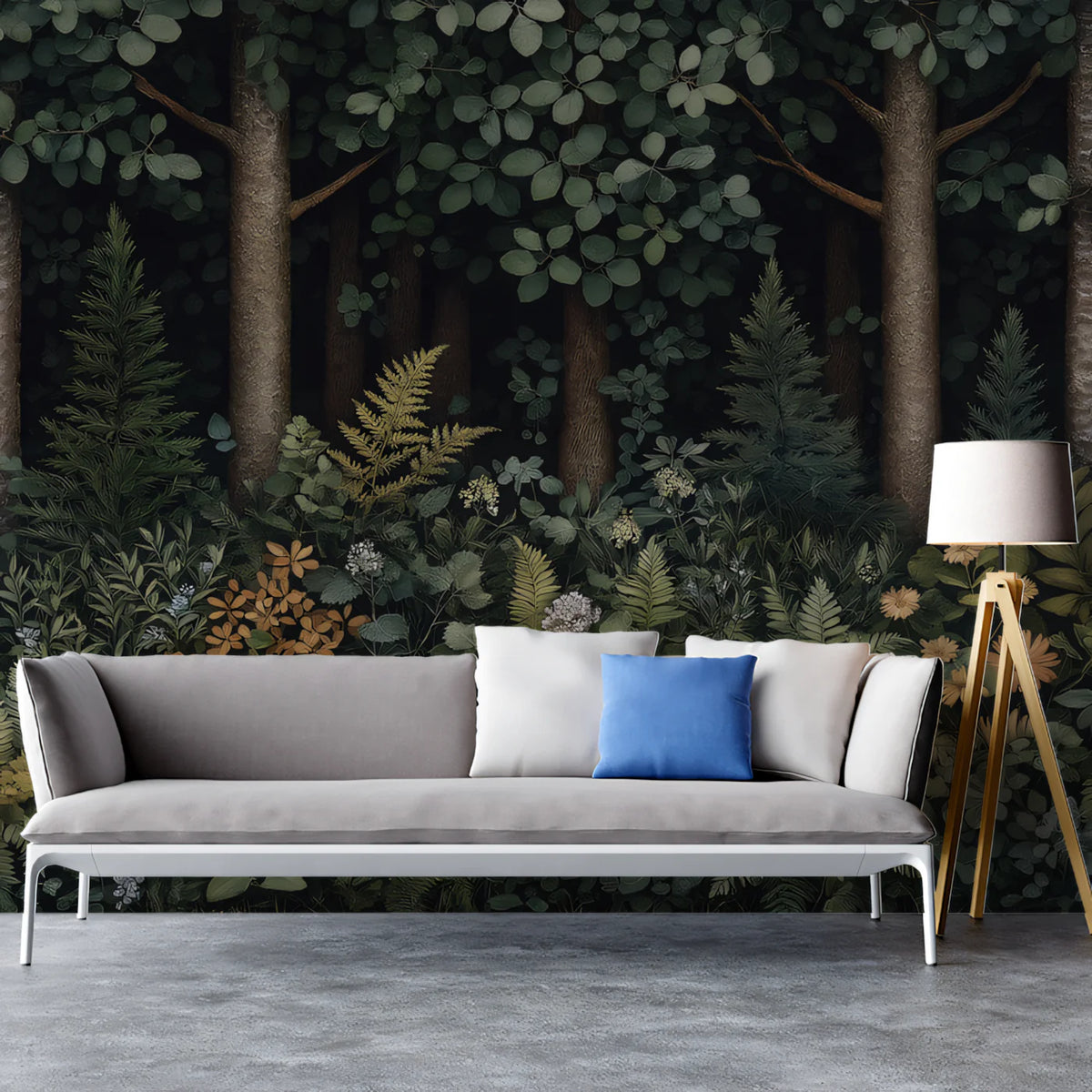 Deep Forest Botanical Mural Wallpaper — Dark Woodland Pattern Mural Wallpaper - pure wallpaper artwork