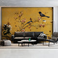 Chinoiserie Bird and Blossom Mural Wallpaper — Ochre Yellow Mural Wallpaper - pure wallpaper artwork