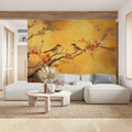 Sun-Drenched Blossom and Bird Mural Wallpaper — Traditional Art Mural Wallpaper - pure wallpaper artwork