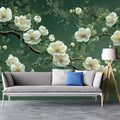 White Blossom Branch Mural Wallpaper — Botanical Nature Design Mural Wallpaper - pure wallpaper artwork