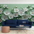 White Dogwood Bloom Mural Wallpaper — Soft Sage Nature Design Mural Wallpaper - pure wallpaper artwork