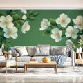 White Blossom Branch Mural Wallpaper — Botanical Nature Design Mural Wallpaper - pure wallpaper artwork