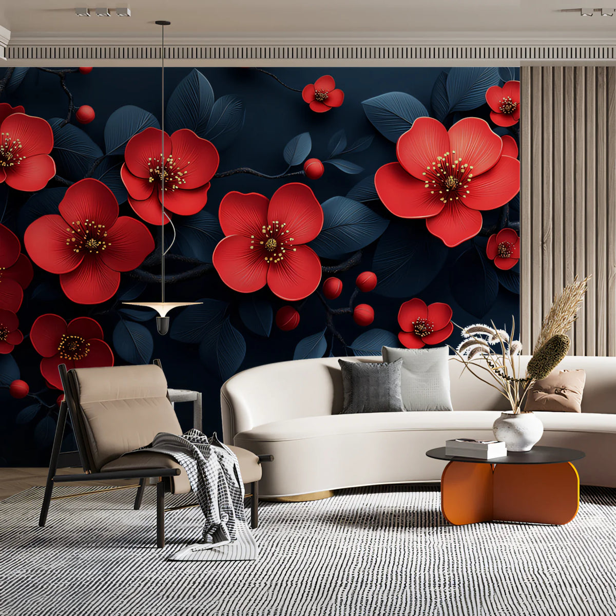 Crimson Blossom Mural Wallpaper — Moody Floral Wall Art Mural Wallpaper - pure wallpaper artwork