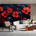 Crimson Blossom Mural Wallpaper — Moody Floral Wall Art Mural Wallpaper - pure wallpaper artwork