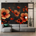Vivid Crimson Blossom Mural Wallpaper — Modern Floral Art Mural Wallpaper - pure wallpaper artwork