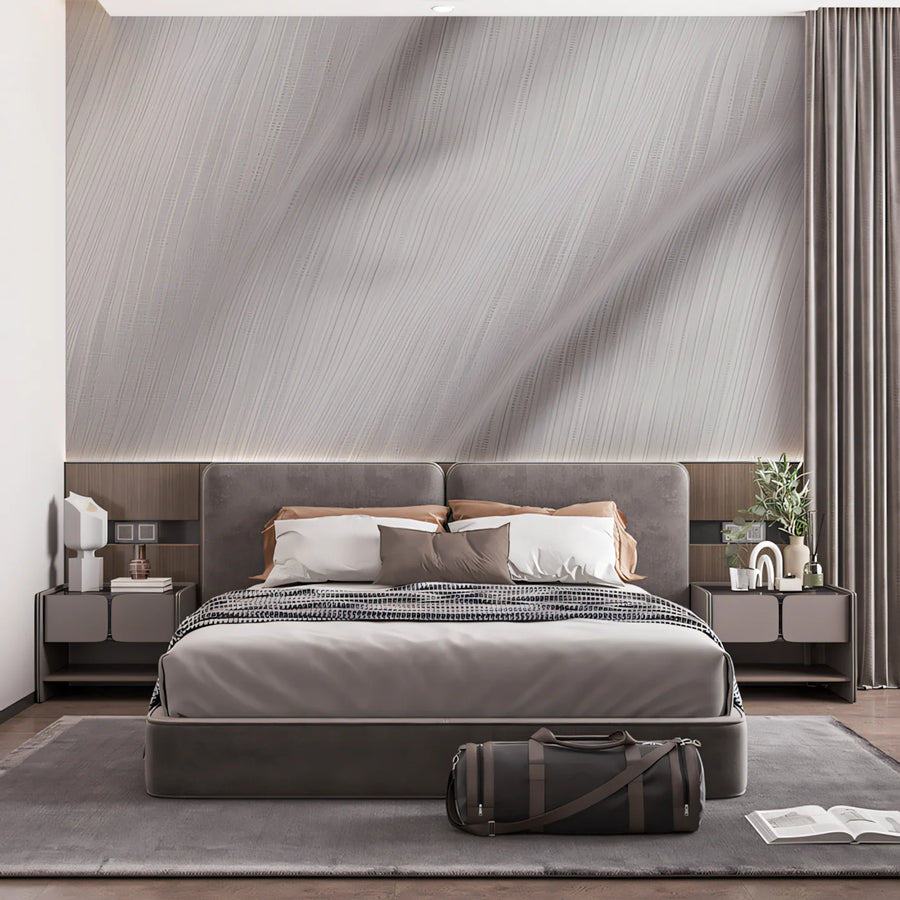 Minimalist Linear Ripple Mural Wallpaper — Soft Gray Mural Wallpaper