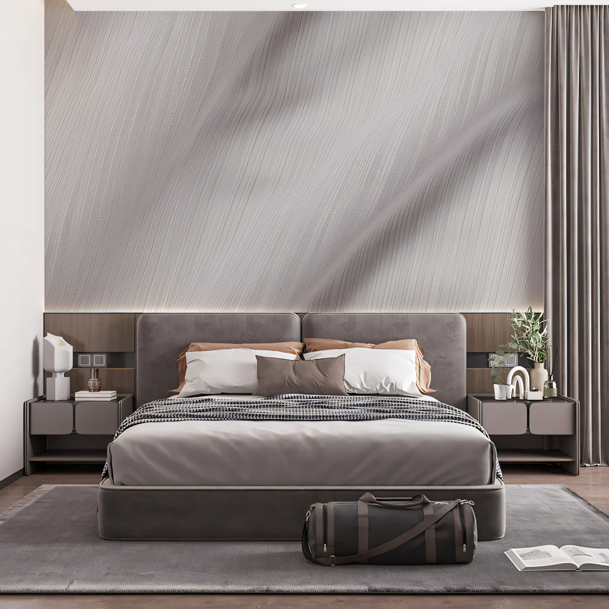 Minimalist Linear Ripple Mural Wallpaper — Soft Gray Mural Wallpaper - pure wallpaper artwork