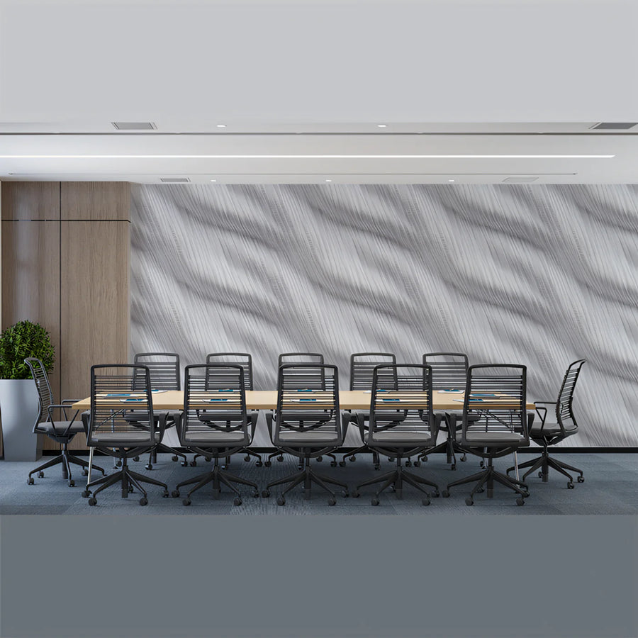 Minimalist Kinetic Wave Mural Wallpaper — Soft Gray Fluid Design Mural Wallpaper