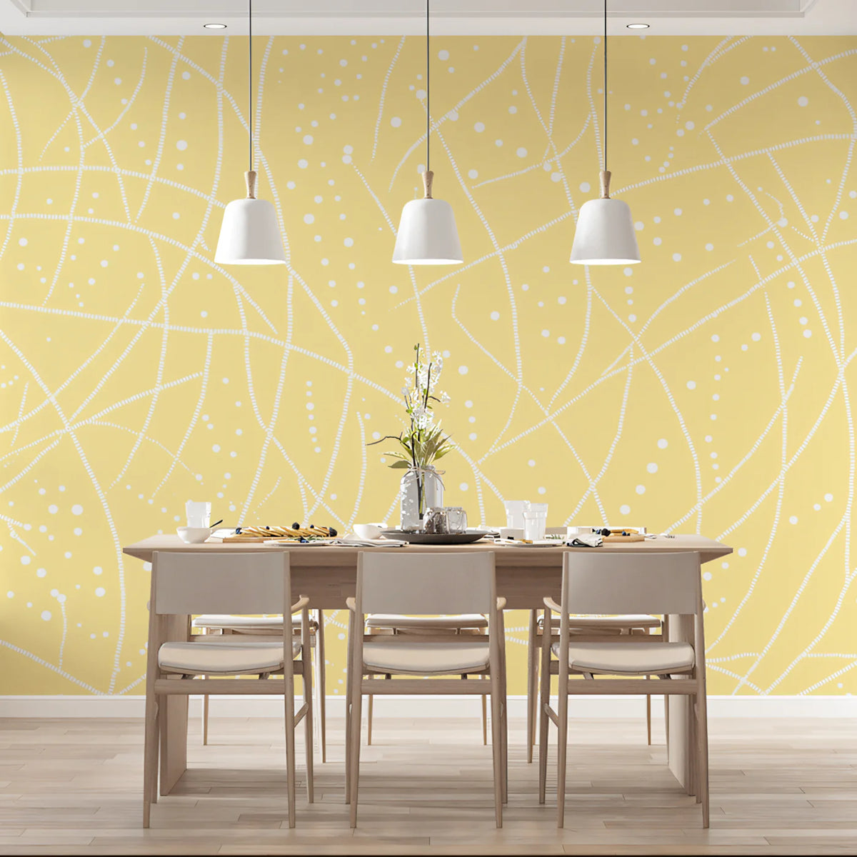 Sunlight Abstract Dot Line Mural Wallpaper — Modern Playful Decor Mural Wallpaper - pure wallpaper artwork