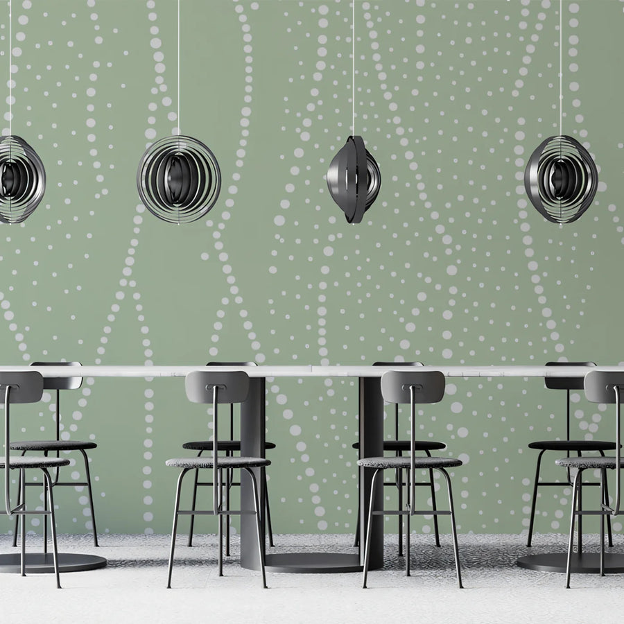 Minimalist Sage Dotted Wave Mural Wallpaper