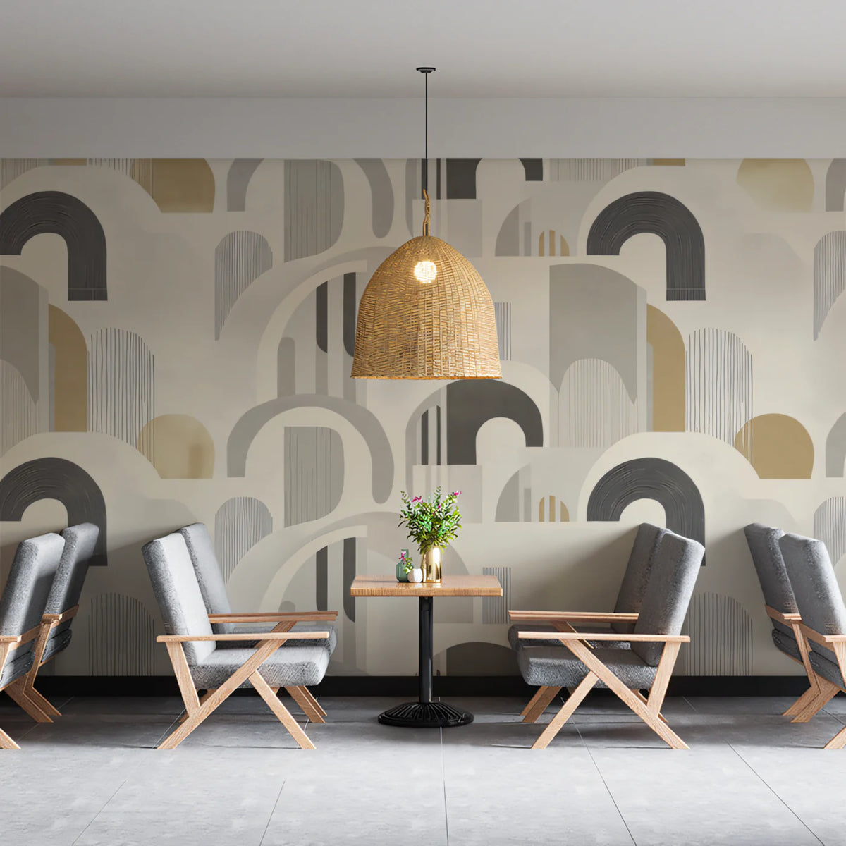 Abstract Geometric Arches Mural Wallpaper — Neutral Minimalist Mural Wallpaper - pure wallpaper artwork