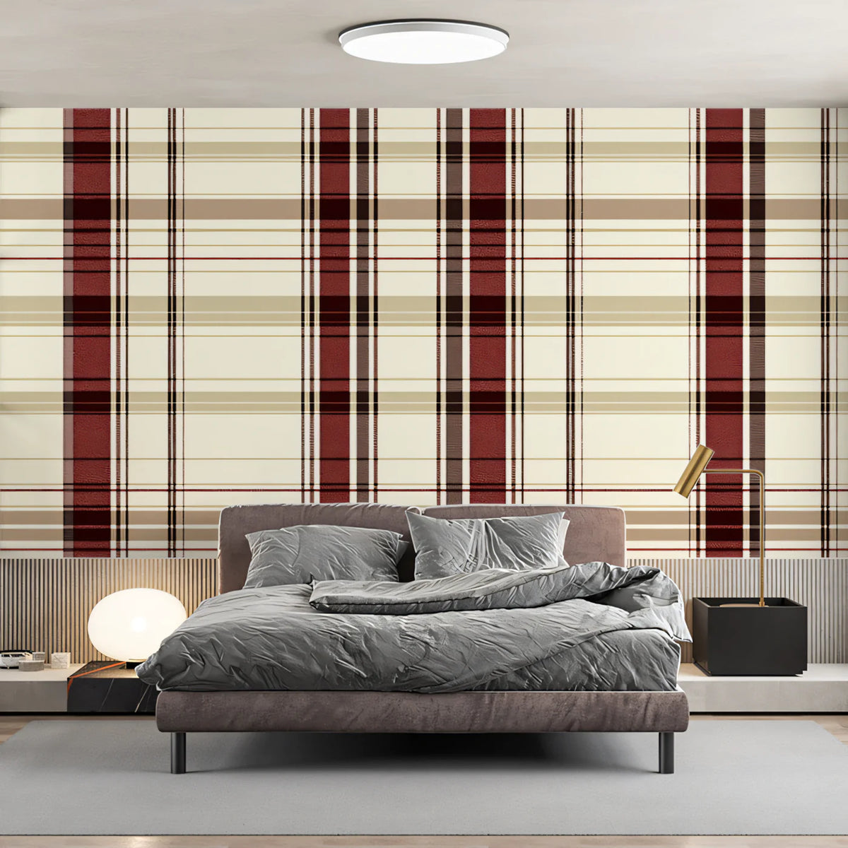 Classic Tartan Plaid Mural Wallpaper — Heritage Red and Cream Mural Wallpaper - pure wallpaper artwork