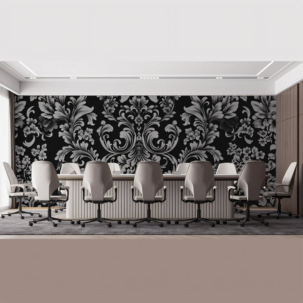 Ornate Baroque Floral Mural Wallpaper — Monochrome Statement Mural Wallpaper - pure wallpaper artwork