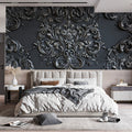 Ornate Baroque Damask Mural Wallpaper — Charcoal Relief Pattern Mural Wallpaper - pure wallpaper artwork