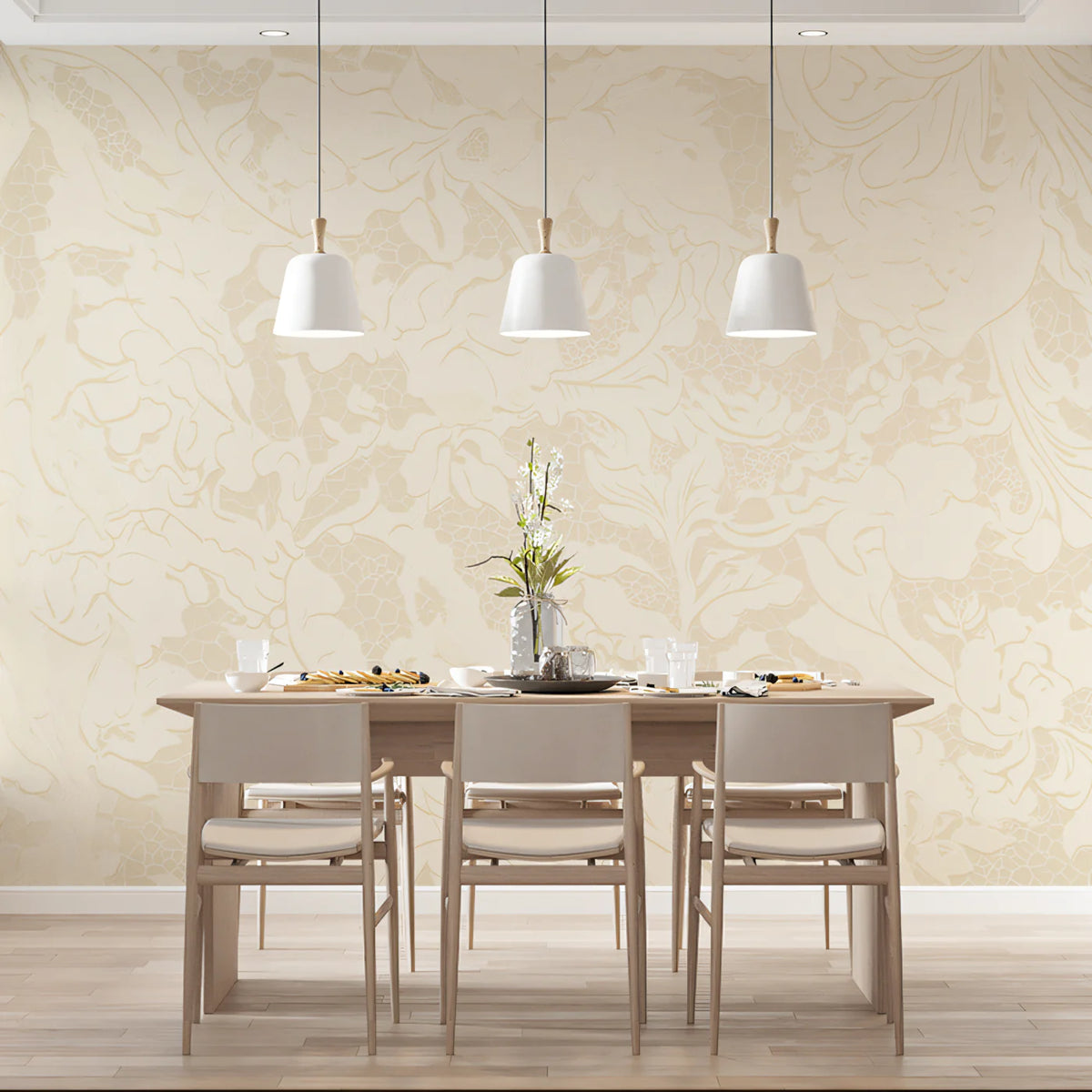 Damask Lace Floral Mural Wallpaper — Soft Cream and Beige Mural Wallpaper - pure wallpaper artwork