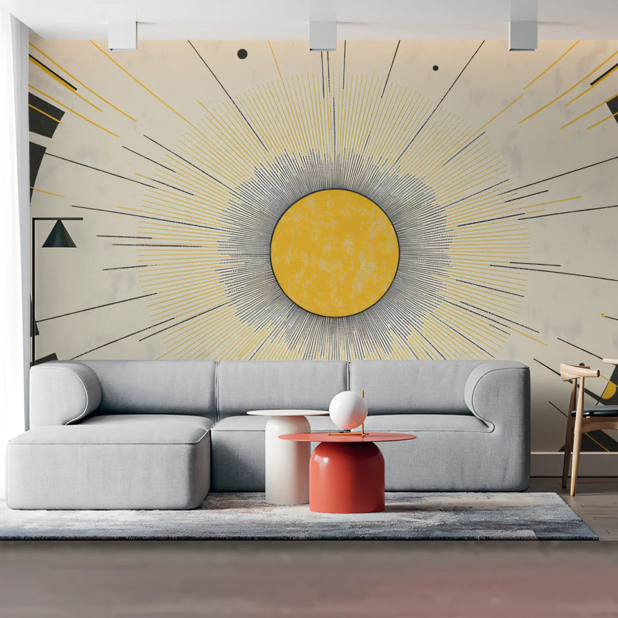 Solar Ray Geometric Mural Wallpaper — Modern Mid-Century Style Mural Wallpaper
