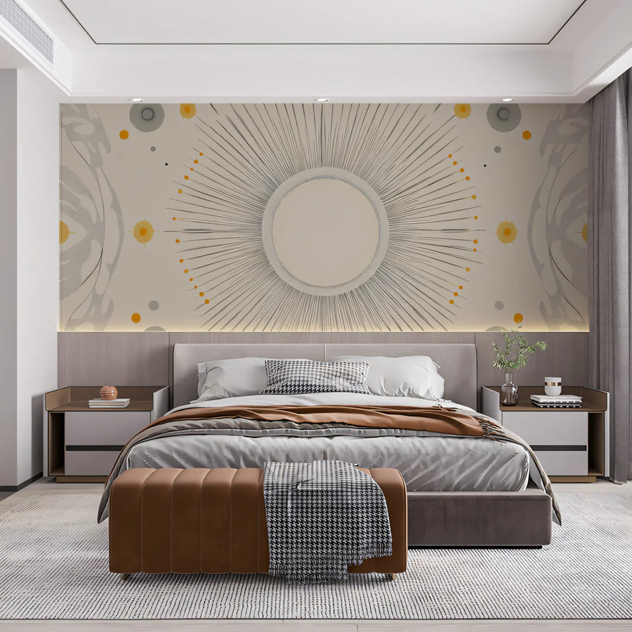 Sunburst Radiance Mural Wallpaper — Modern Mid-Century Motif Mural Wallpaper
