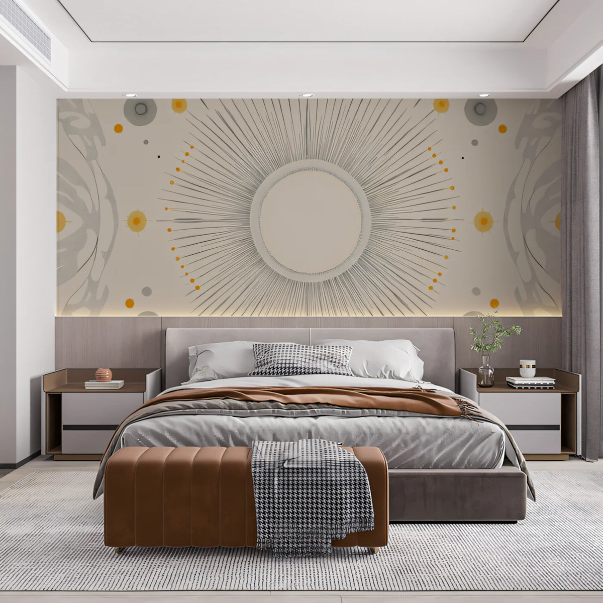 Sunburst Radiance Mural Wallpaper — Modern Mid-Century Motif Mural Wallpaper - pure wallpaper artwork