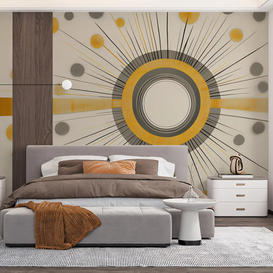 Sunburst Radiance Mural Wallpaper — Mid-Century Modern Art Mural Wallpaper