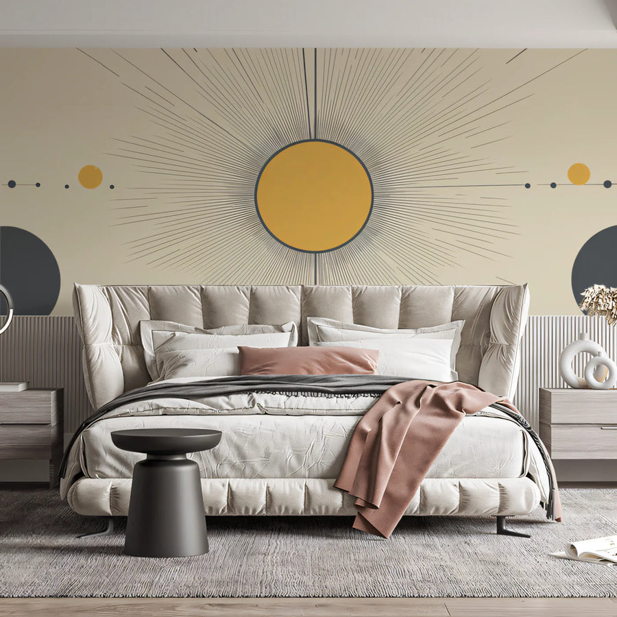 Sunburst Minimalist Mural Wallpaper — Mid-Century Geometric Style Mural Wallpaper