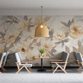 Minimalist Peony Garden Mural Wallpaper in Soft Neutral Tones Mural Wallpaper - pure wallpaper artwork
