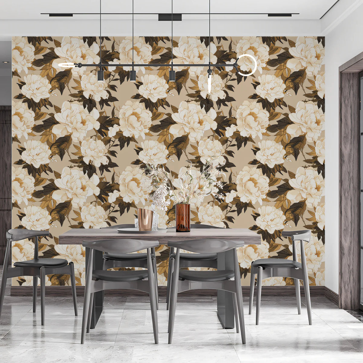 Vintage Peony Botanical Mural Wallpaper — Warm Neutral Floral Mural Wallpaper - pure wallpaper artwork