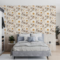 Vintage Floral Line Art Mural Wallpaper — Soft Ochre and Cream Mural Wallpaper - pure wallpaper artwork