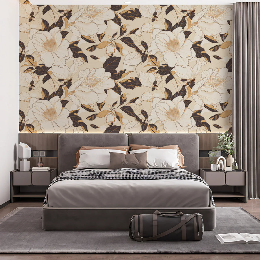 Minimalist Botanical Mural Wallpaper in Soft Neutral Tones Mural Wallpaper