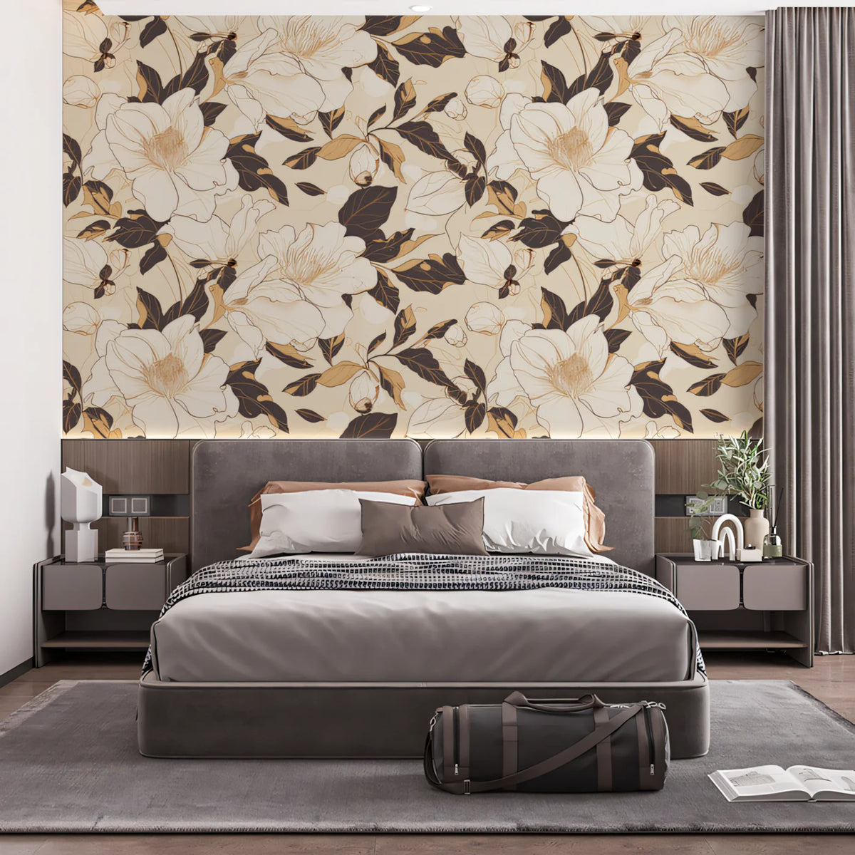 Minimalist Botanical Mural Wallpaper in Soft Neutral Tones Mural Wallpaper - pure wallpaper artwork