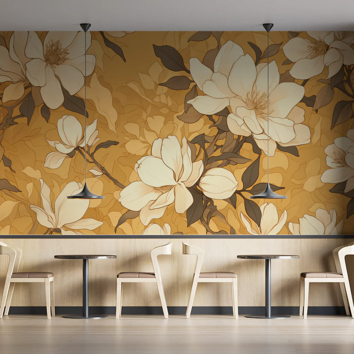 Ochre Floral Mural Wallpaper — Hand-Drawn Botanical Illustration Mural Wallpaper - pure wallpaper artwork