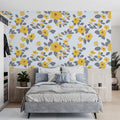 Sunlit Floral Mural Wallpaper —Modern Yellow and Charcoal Design Mural Wallpaper - pure wallpaper artwork
