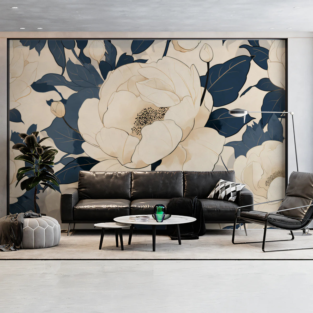 Large Peony Bloom Mural Wallpaper — Classic Floral Art Mural Wallpaper - pure wallpaper artwork