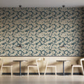 Small-Scale Floral Mural Wallpaper in Muted Blue-Green Mural Wallpaper - pure wallpaper artwork