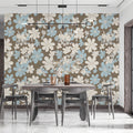 Small Scale Floral Mural Wallpaper — Muted Blue and Taupe Mural Wallpaper - pure wallpaper artwork
