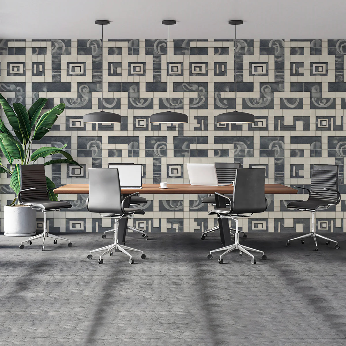 Abstract Geometric Tiled Mural Wallpaper — Modern Monochrome Mural Wallpaper - pure wallpaper artwork
