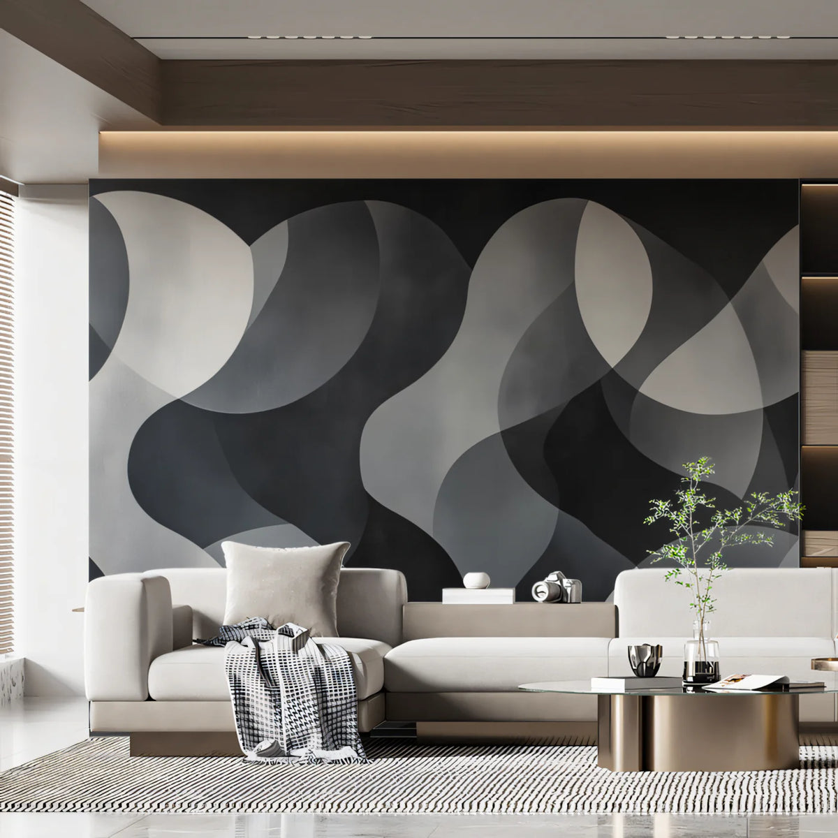 Fluid Wave Mural Wallpaper — Modern Monochrome Abstract Mural Wallpaper - pure wallpaper artwork