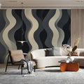 Monochrome Wave Mural Wallpaper — Modern Abstract Flow Mural Wallpaper - pure wallpaper artwork