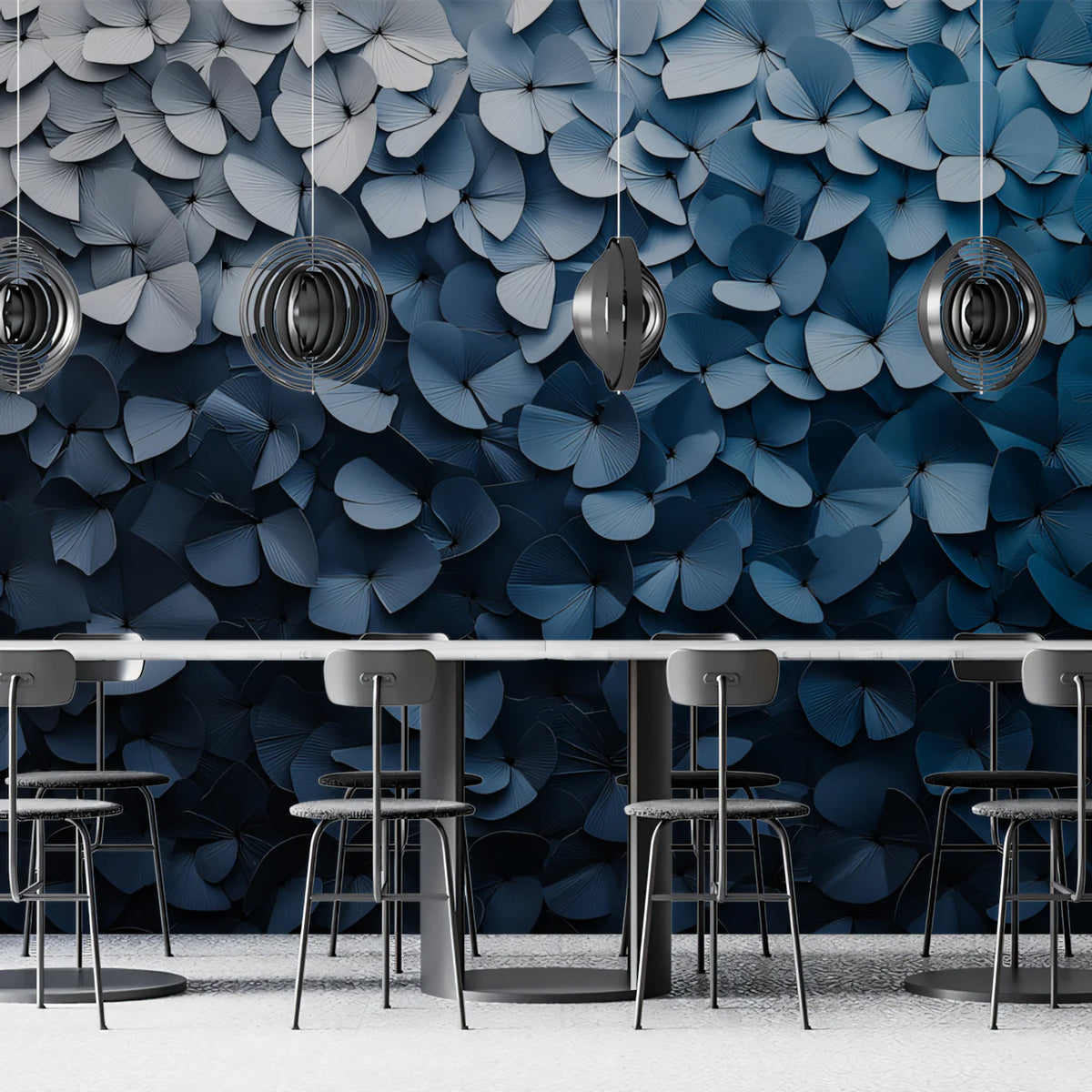 Layered Petal Gradient Mural Wallpaper in Cool Blue Shades Mural Wallpaper - pure wallpaper artwork