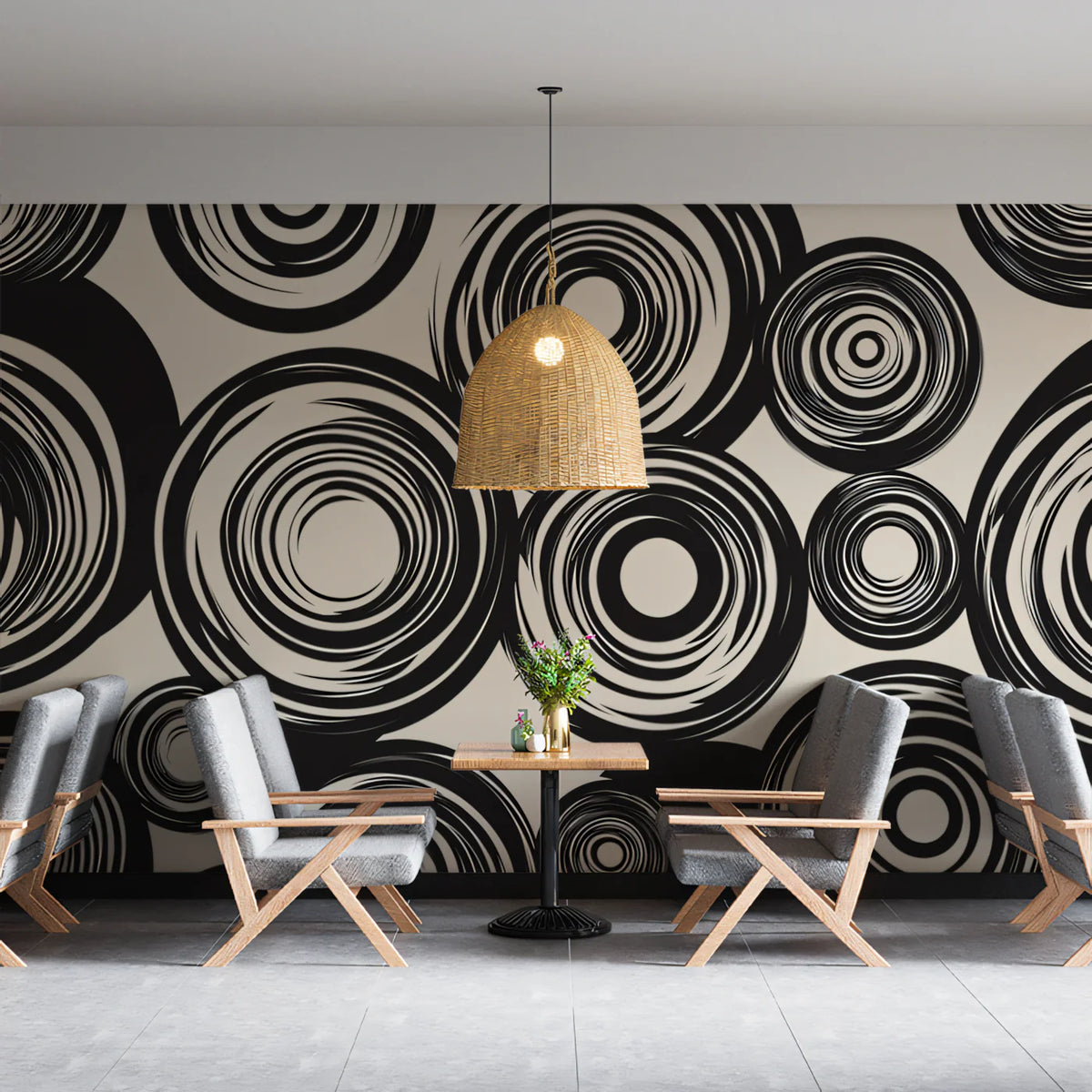 Swirling Circular Mural Wallpaper — Modern Monochrome Design Mural Wallpaper - pure wallpaper artwork