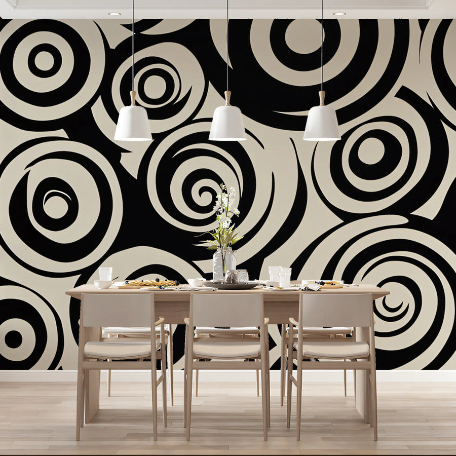 Abstract Swirl Mural Wallpaper — Graphic Monochrome Motif Mural Wallpaper