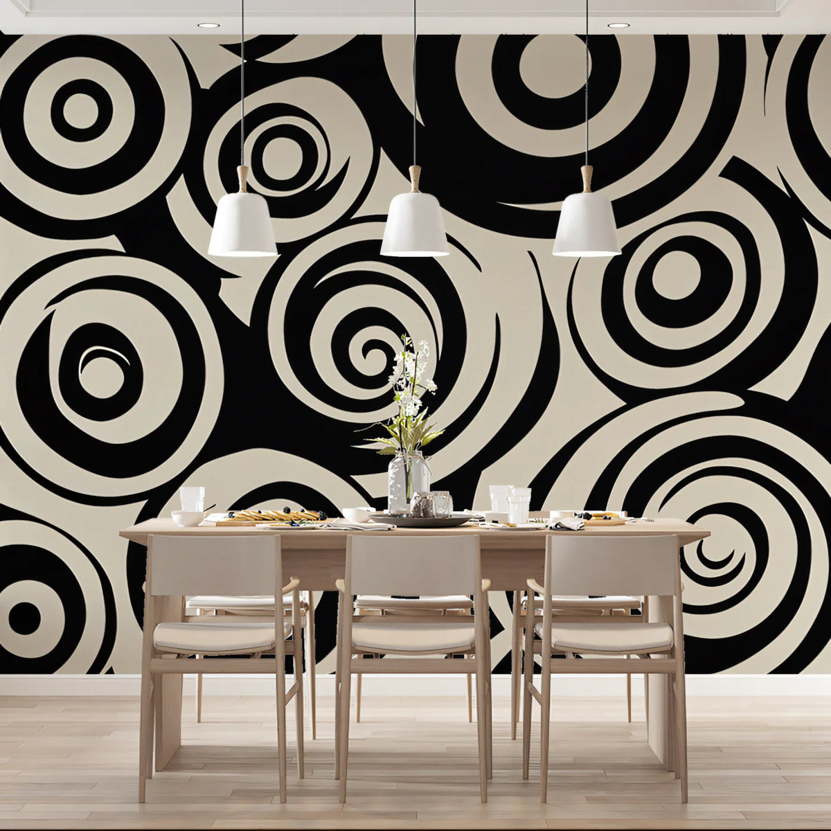 Abstract Swirl Mural Wallpaper — Graphic Monochrome Motif Mural Wallpaper - pure wallpaper artwork