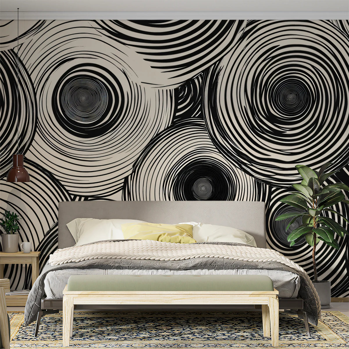 Circular - Patterned Wallpaper in Bedroom Mural Wallpaper - pure wallpaper artwork