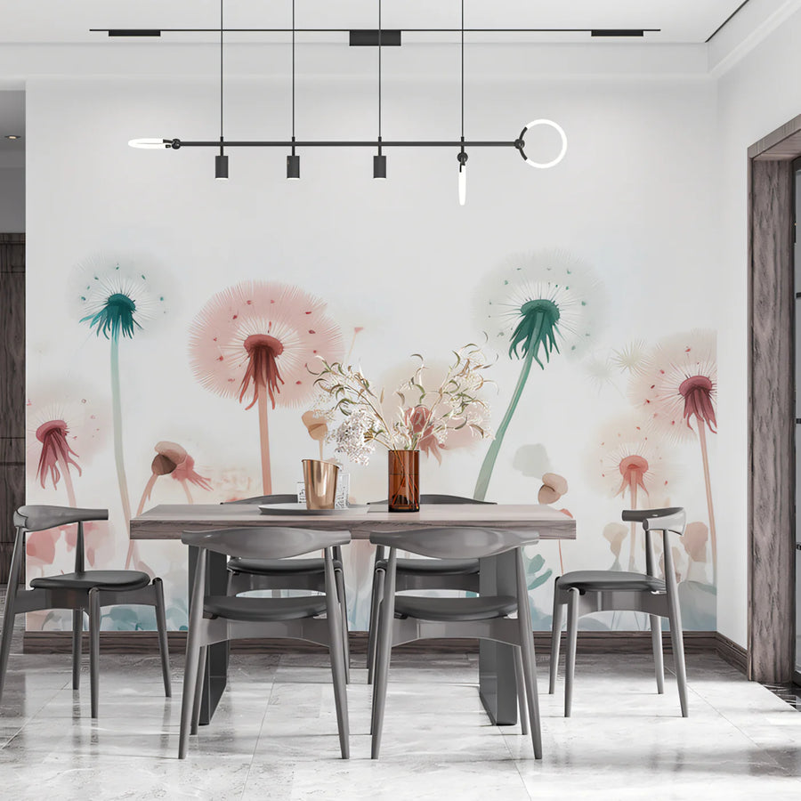 Dandelion Meadow Mural Wallpaper — Whimsical Watercolor Floral Mural Wallpaper