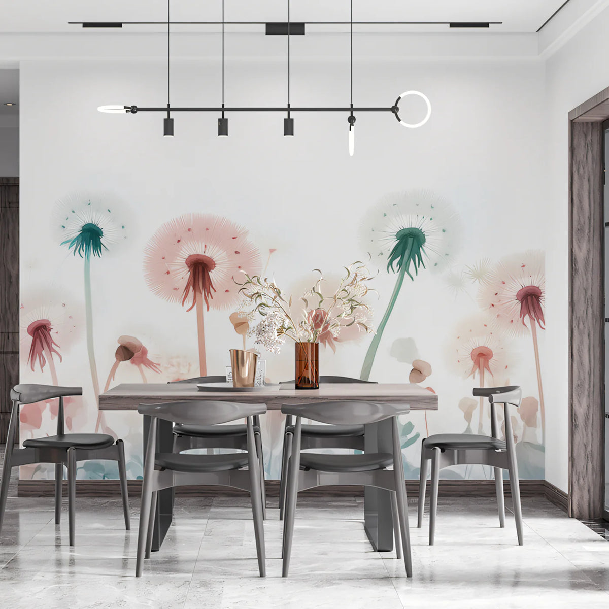 Dandelion Meadow Mural Wallpaper — Whimsical Watercolor Floral Mural Wallpaper - pure wallpaper artwork