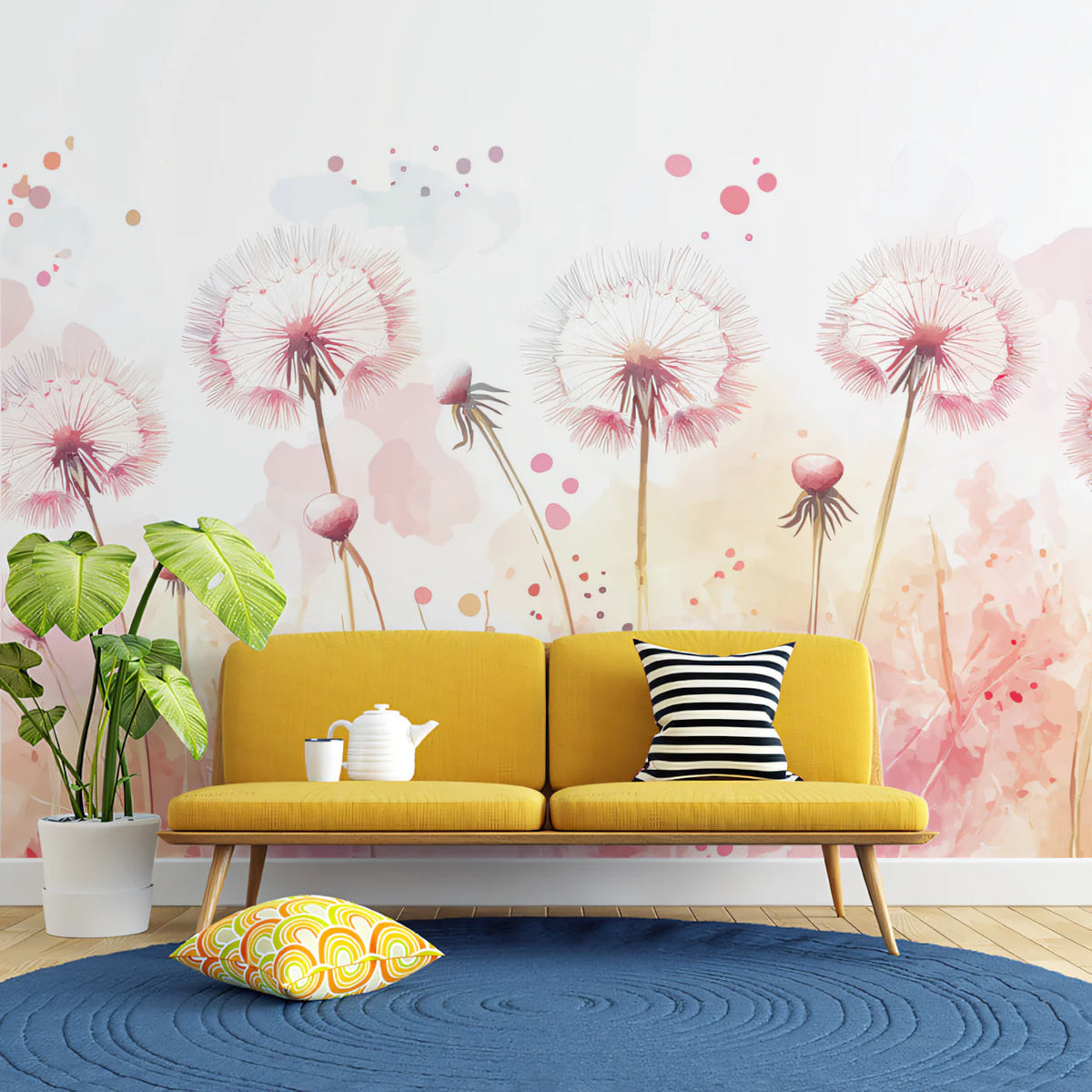 Dandelion Watercolor Mural Wallpaper — Soft Botanical Design Mural Wallpaper - pure wallpaper artwork