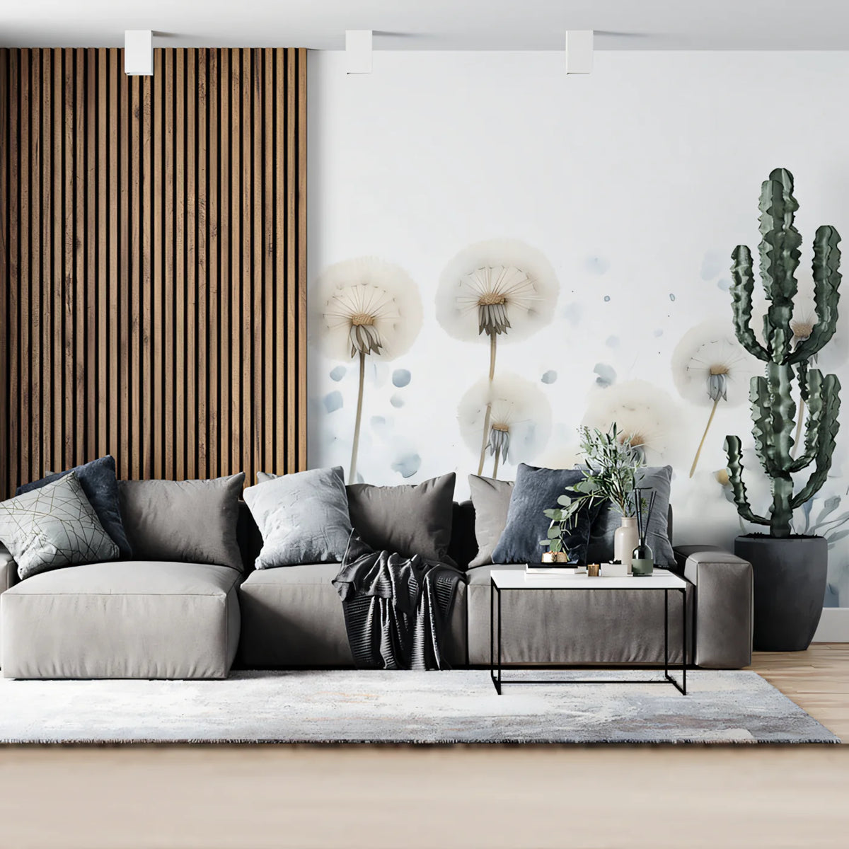 Floating Dandelion Seed Mural Wallpaper — Minimalist Floral Mural Wallpaper - pure wallpaper artwork