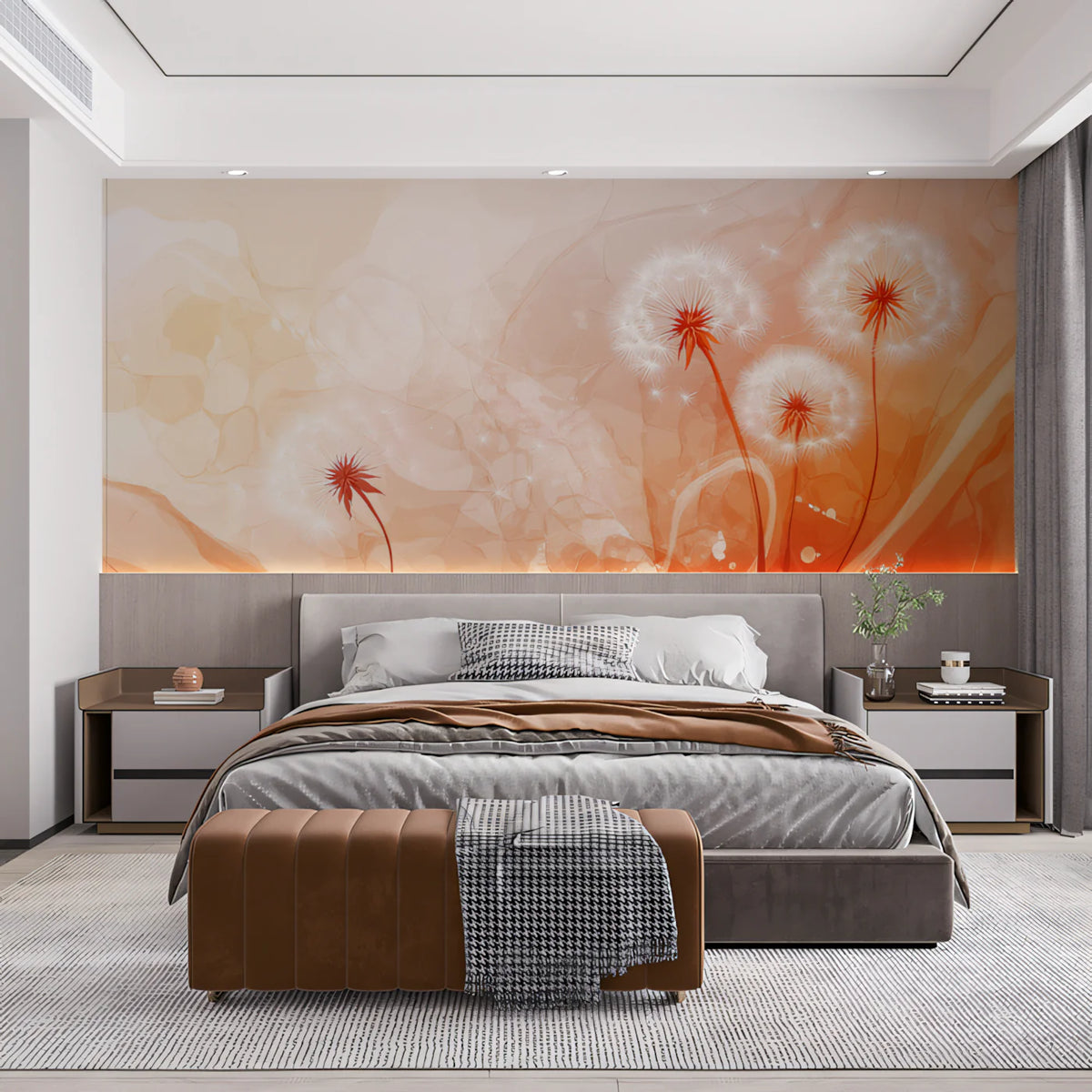 Floating Dandelion Mural Wallpaper — Abstract Warm Gradient Mural Wallpaper - pure wallpaper artwork