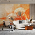Floating Dandelion Seed Mural Wallpaper — Warm Gradient Sunset Mural Wallpaper - pure wallpaper artwork
