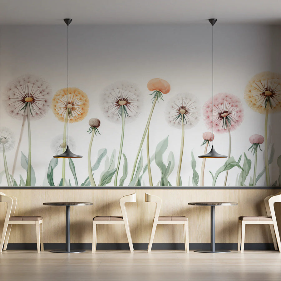 Watercolor Dandelion Meadow Mural Wallpaper — Whimsical Floral Mural Wallpaper
