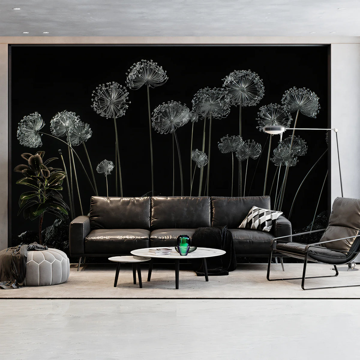Ethereal Dandelion Seed Mural Wallpaper — Minimalist Monochrome Mural Wallpaper - pure wallpaper artwork